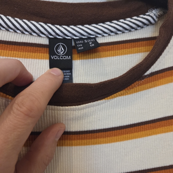 Volcom Cream and Brown Striped Shirt Dress - Picture 3 of 7